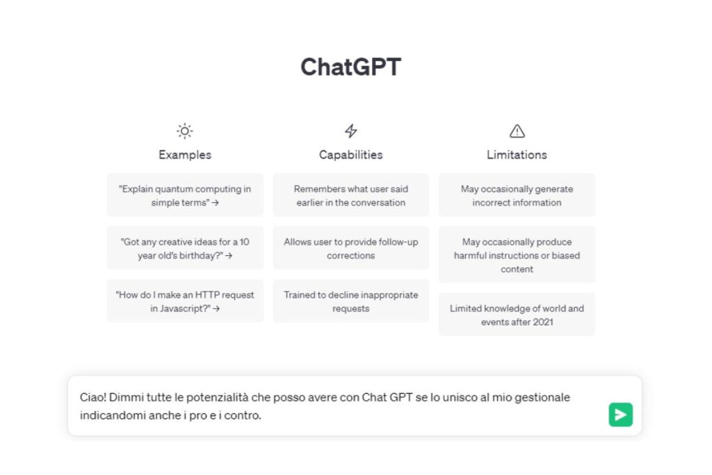 schermata Chat GPT