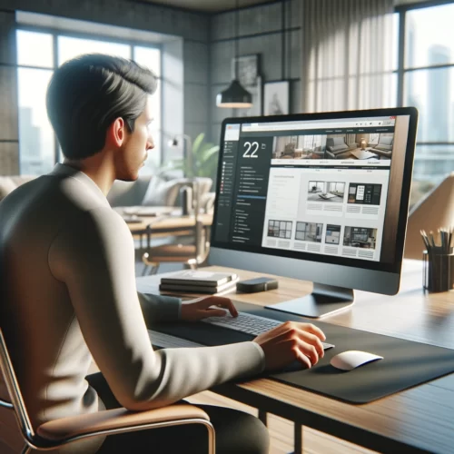 Uomo che crea un sito web - immagine creata da DALL-E