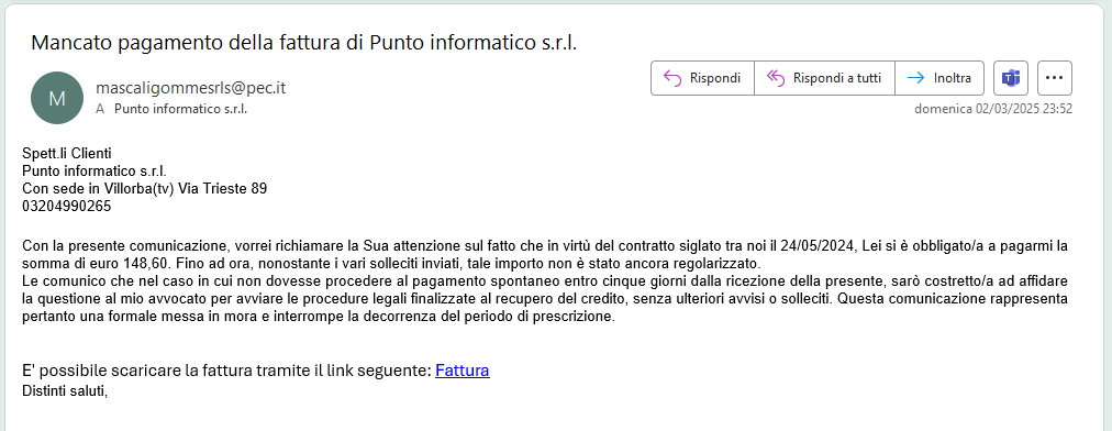 Esempio email di phishing Esempio email di phishing